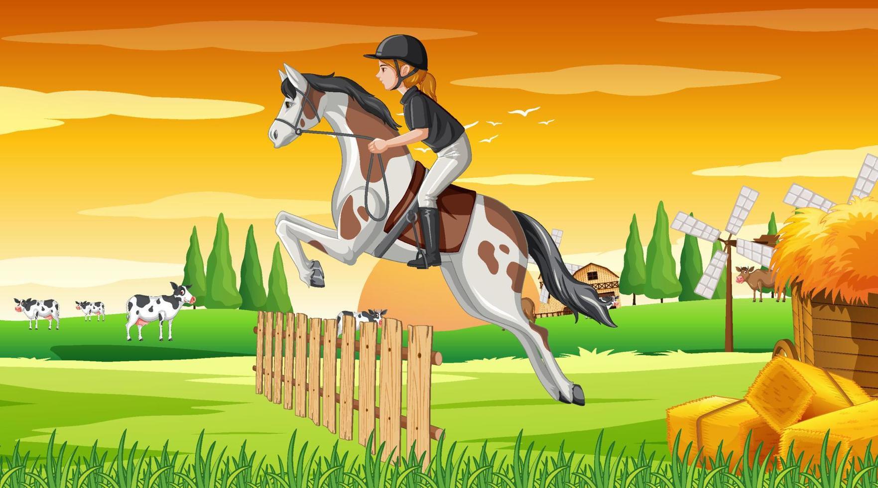 Horse riding scene with jockey and horse vector