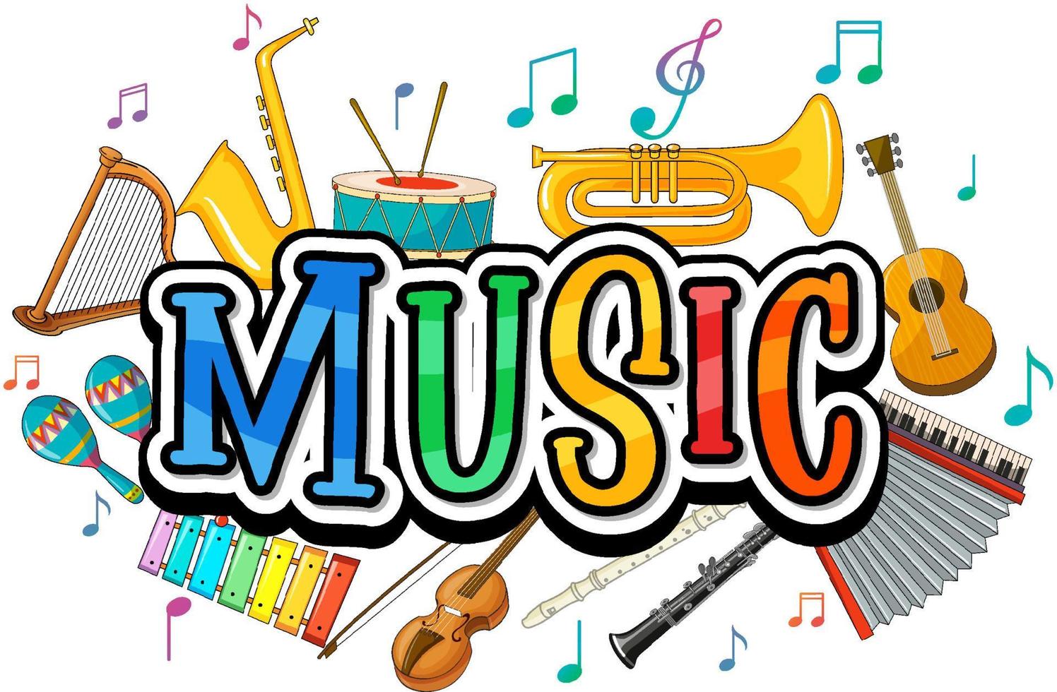 Font design for word music with music instrument on white background vector