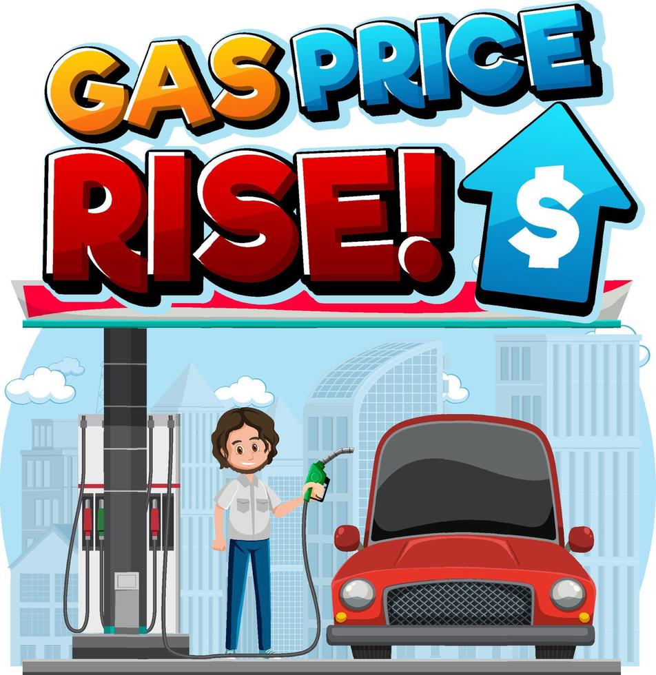 Gas station with gas price rise word logo vector