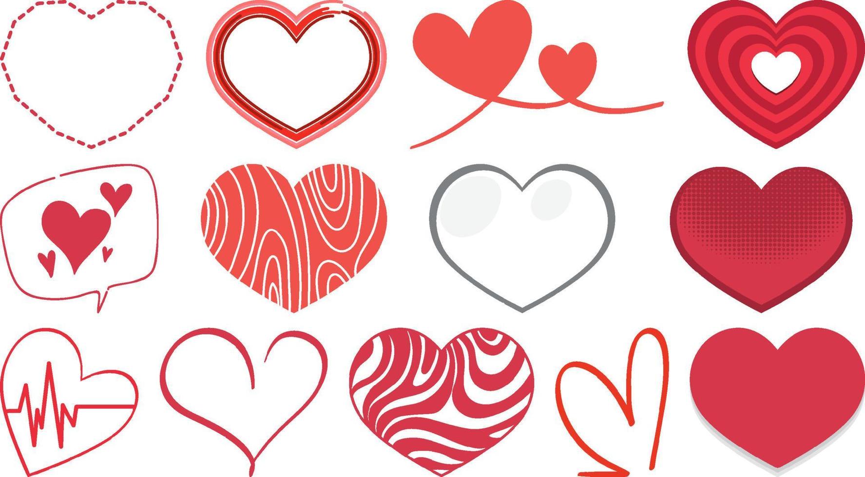 Different style of hearts isolated on white background vector