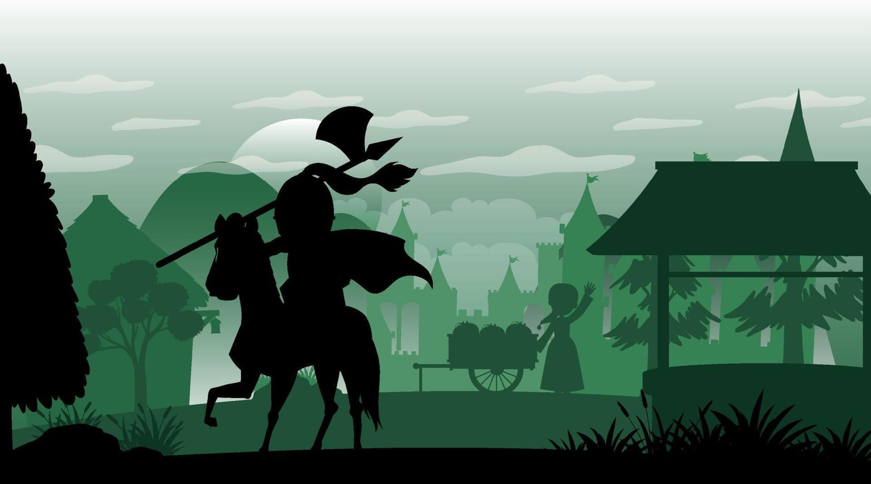 Silhouette medieval cartoon background vector