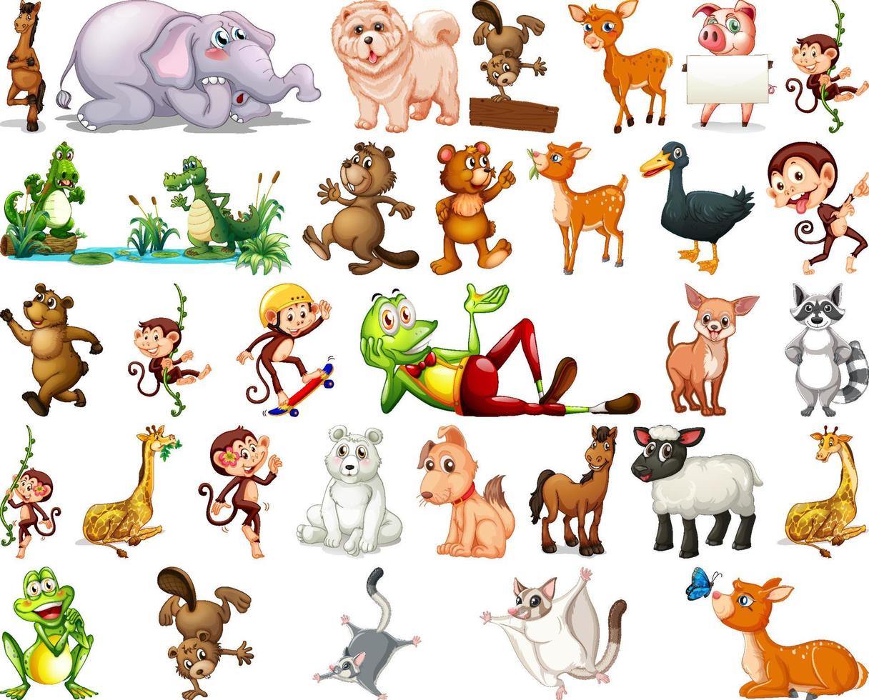 Set of animal cartoon character vector