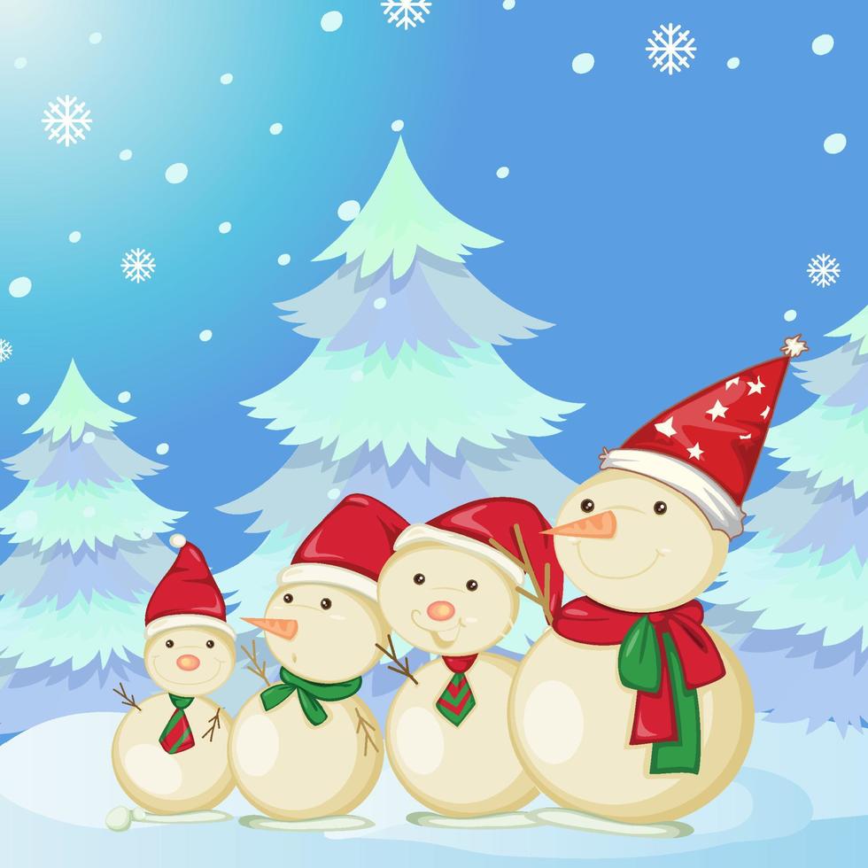 Christmas poster design with snowman family vector