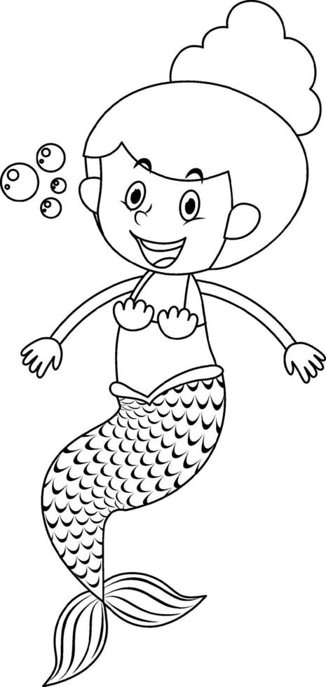 Mermaid black and white doodle character vector