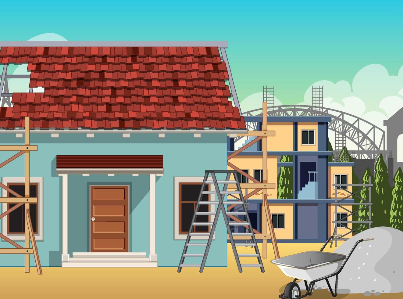 Scene of building construction site vector