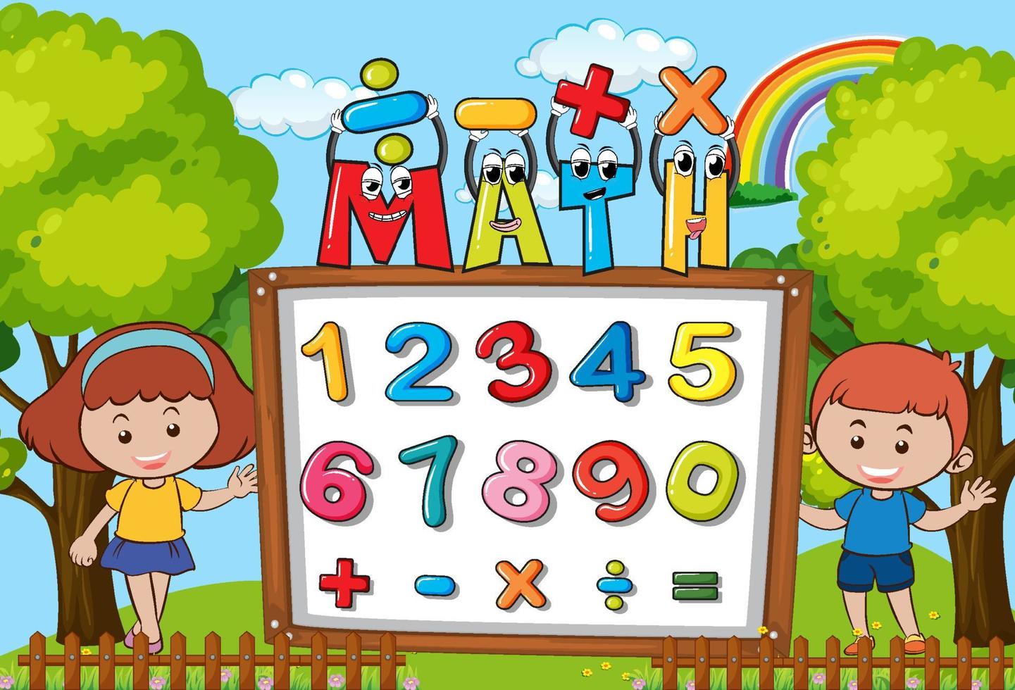 Number 0 to 9 with math symbols vector