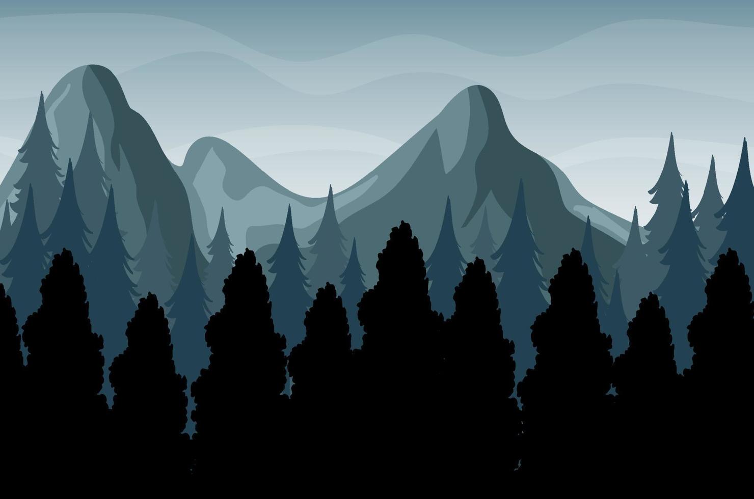 silueta, sombra, de, bosque, escena vector