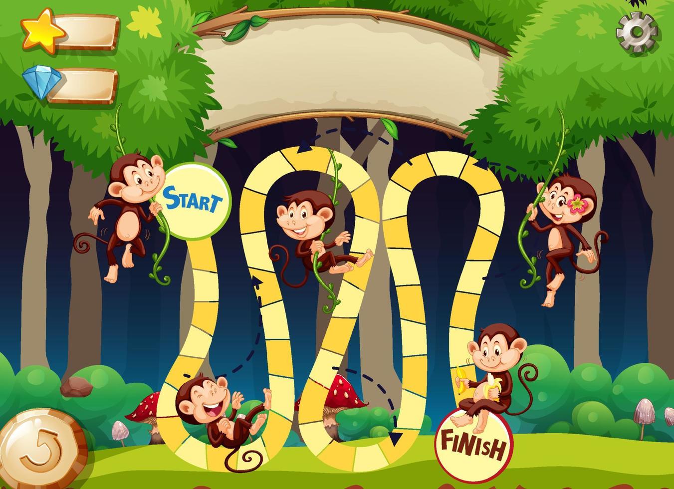 diseño de juegos con monos en el fondo del bosque vector