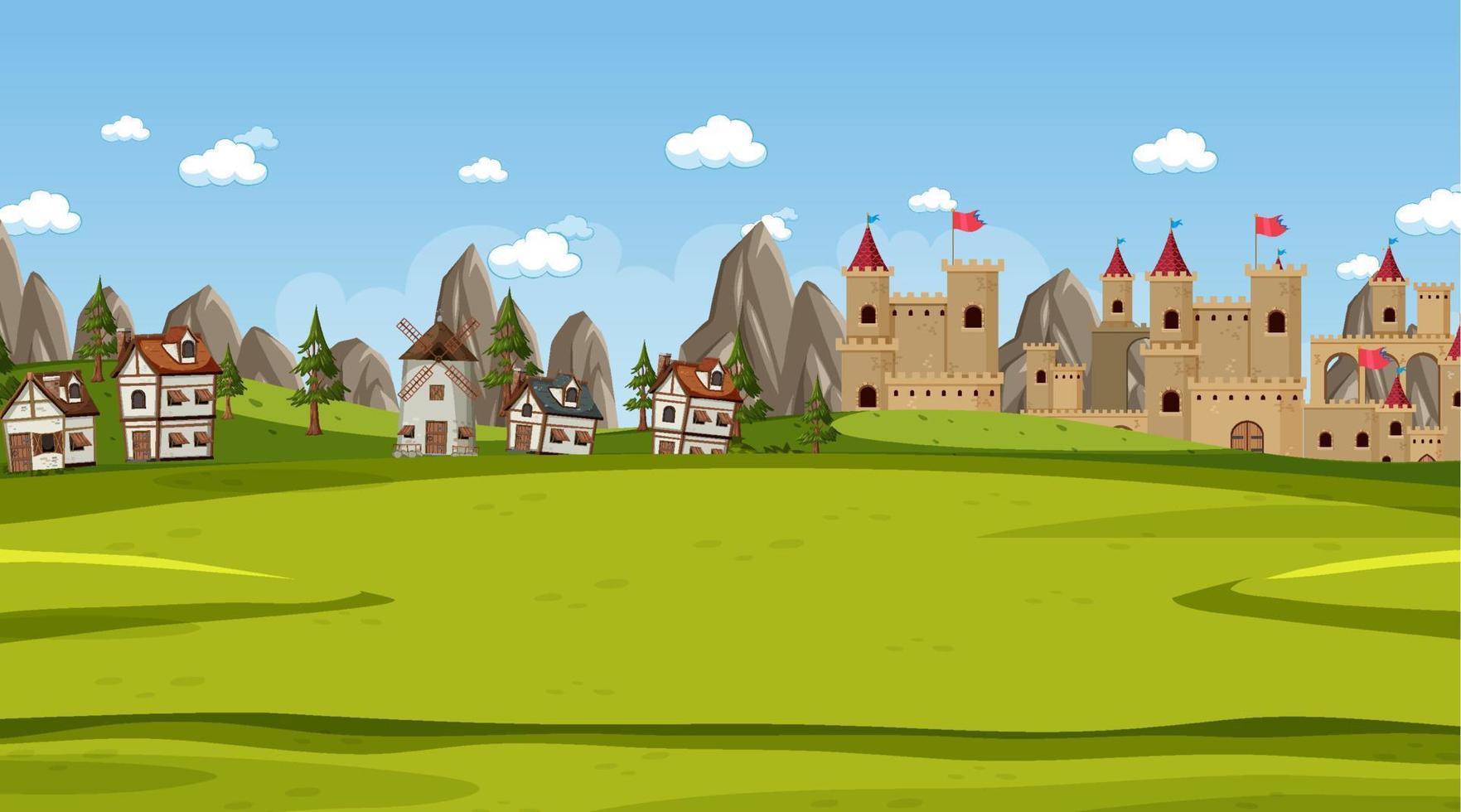 escena de la ciudad medieval en estilo de dibujos animados vector