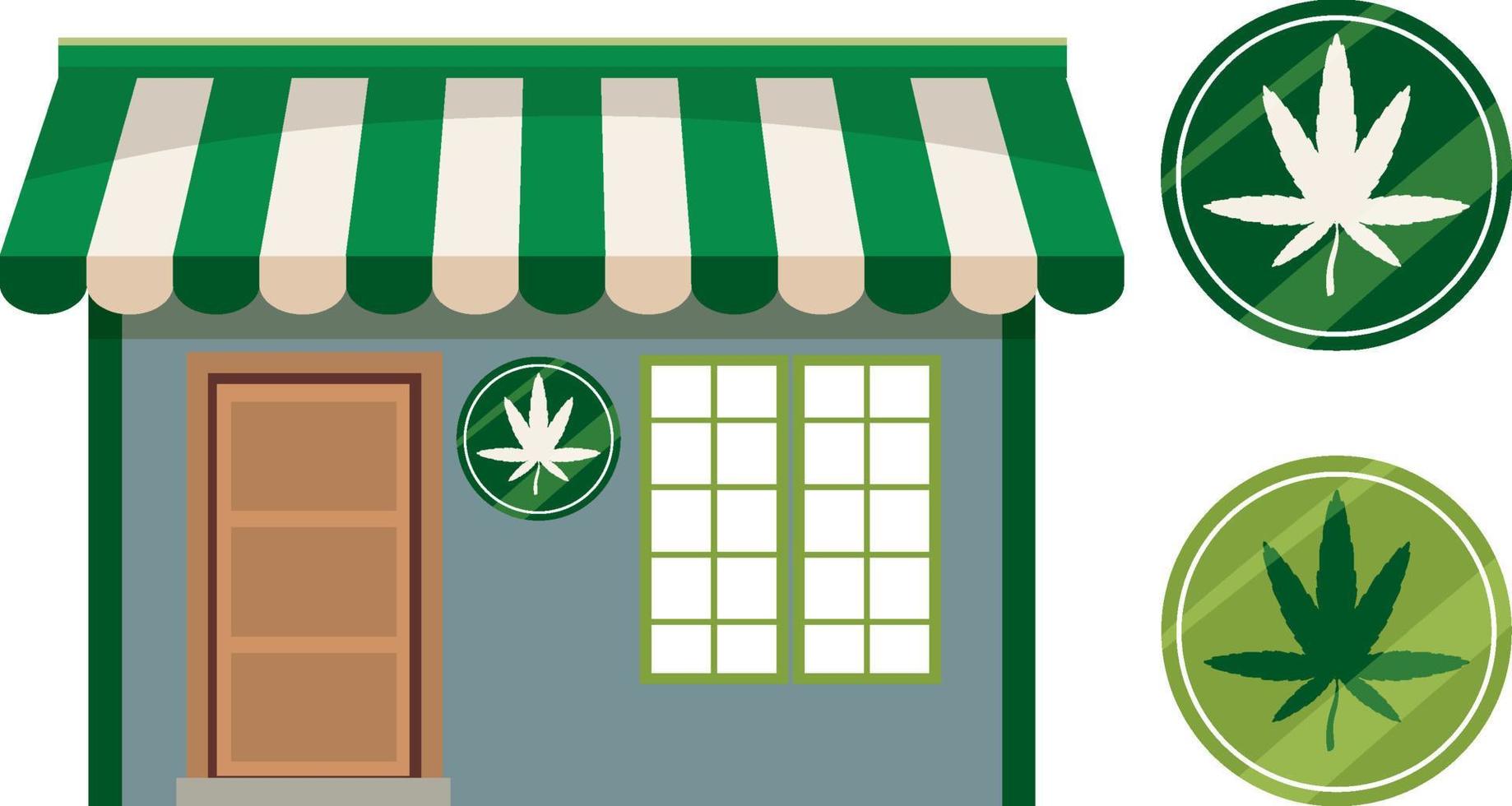 A cannabis shop with logo on white background vector