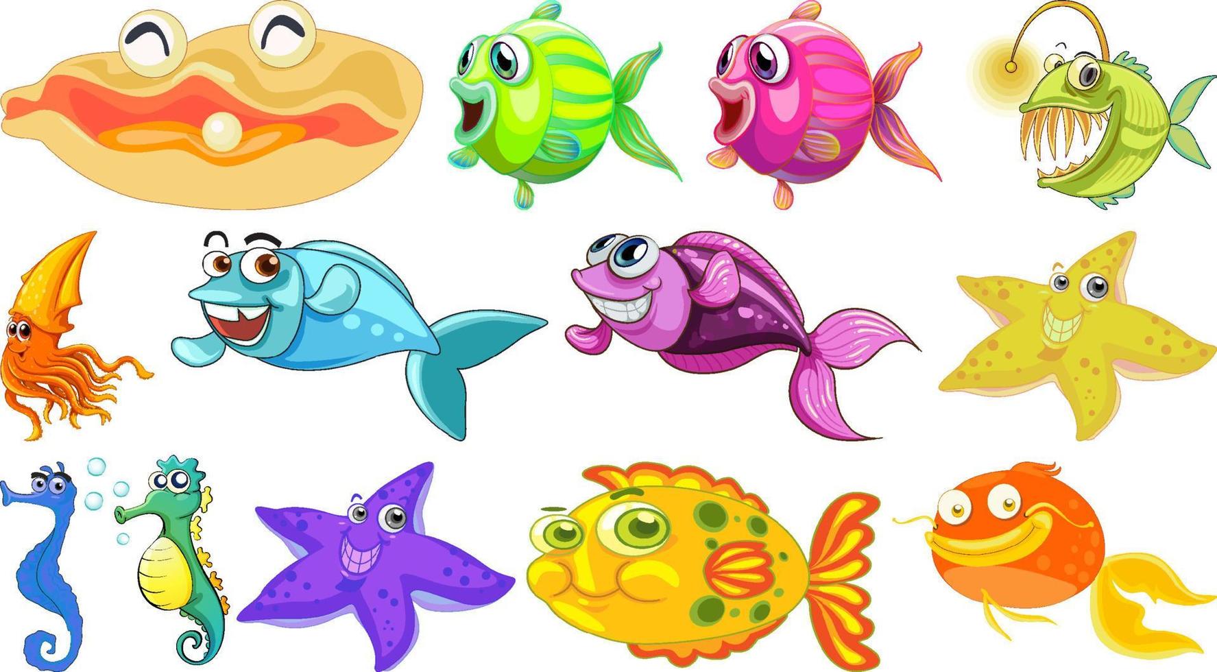 colección de dibujos animados de animales marinos vector