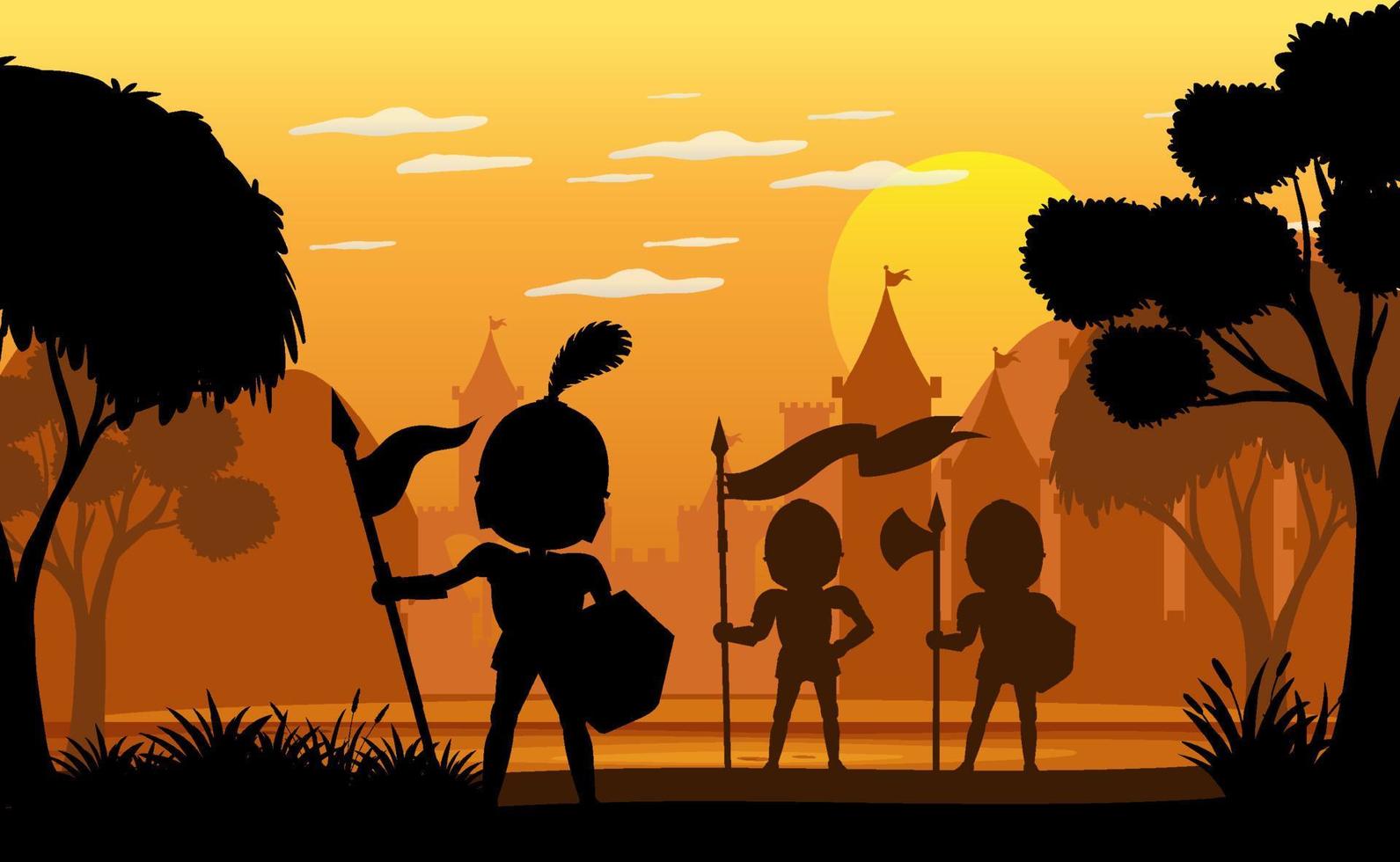 Silhouette scene with medieval vector