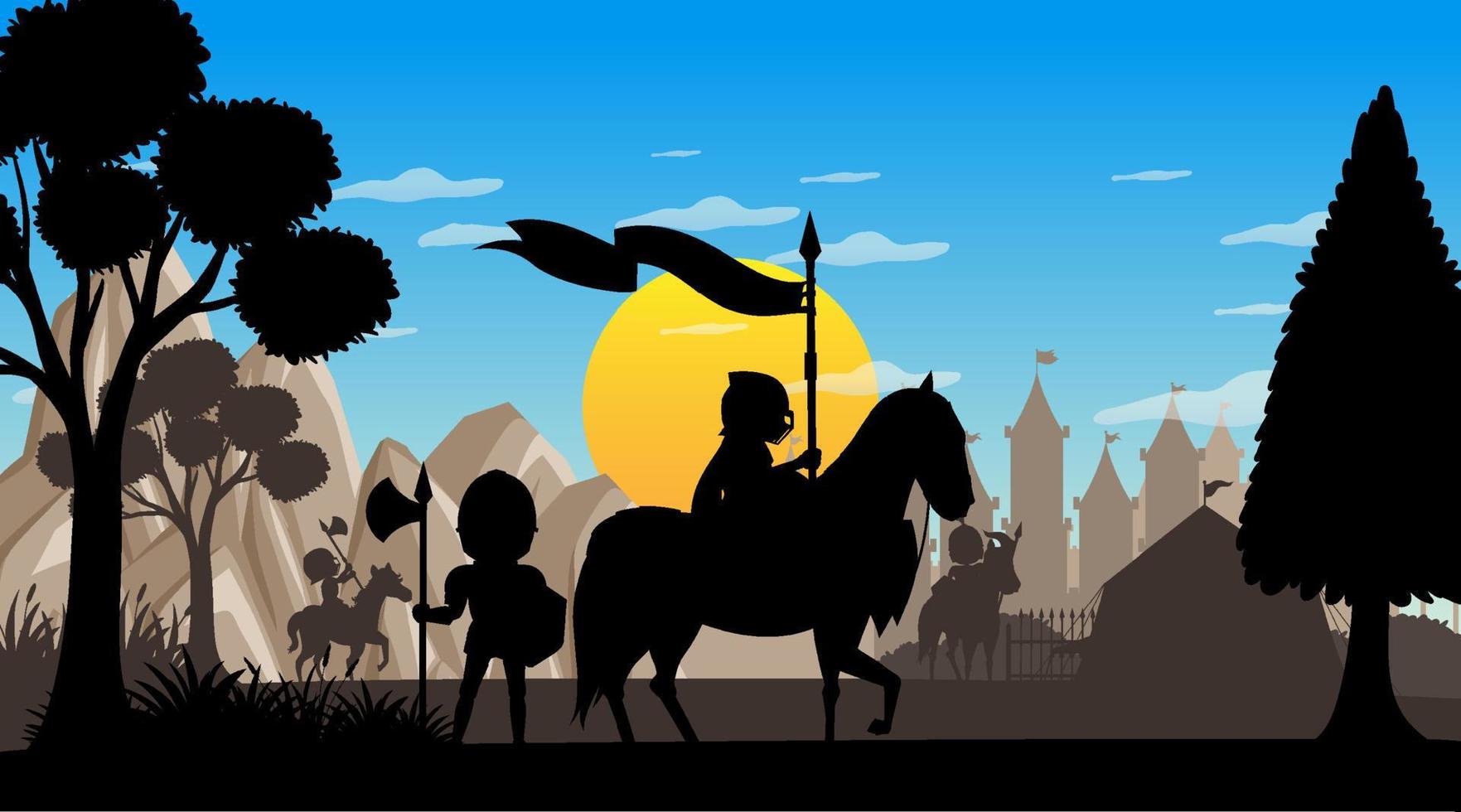 Silhouette medieval cartoon background vector