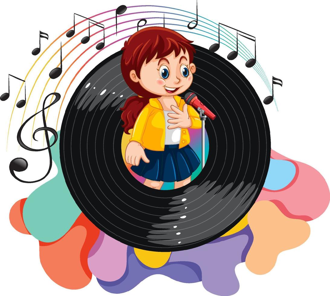 A girl cartoon character with music melody symbol cartoon vector