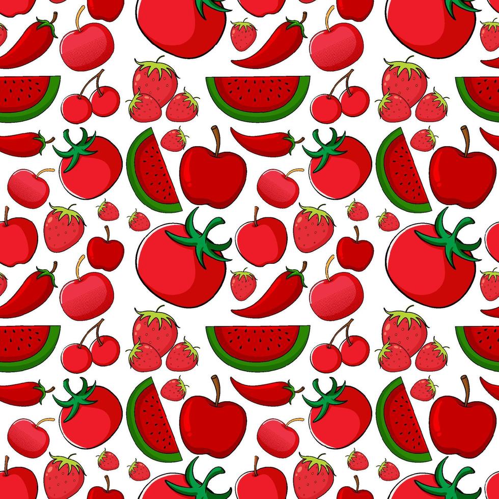 Seamless background design with fruits in red color vector