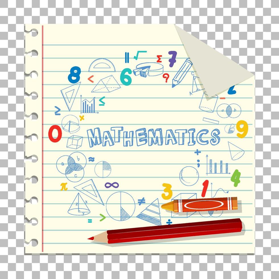 Doodle fórmula matemática con fuente matemática en la página del cuaderno vector