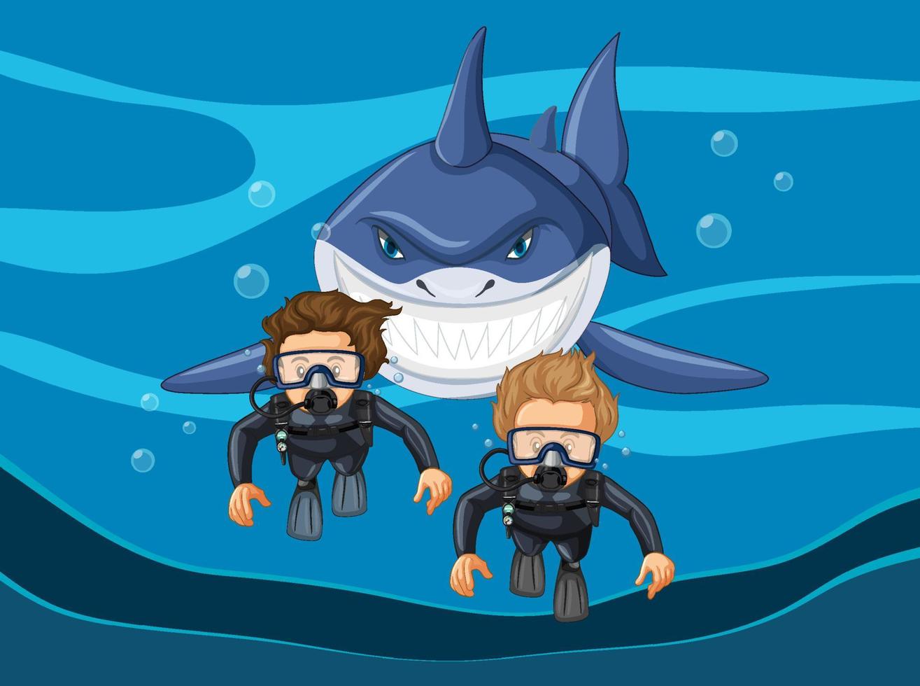 Great white shark and divers in the water vector