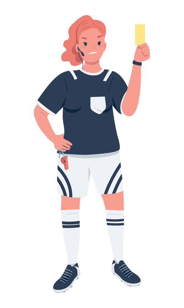 árbitro de fútbol femenino personaje de vector de color semiplano