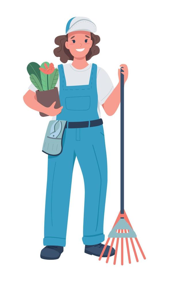 personaje de vector de color semiplano de jardinero femenino