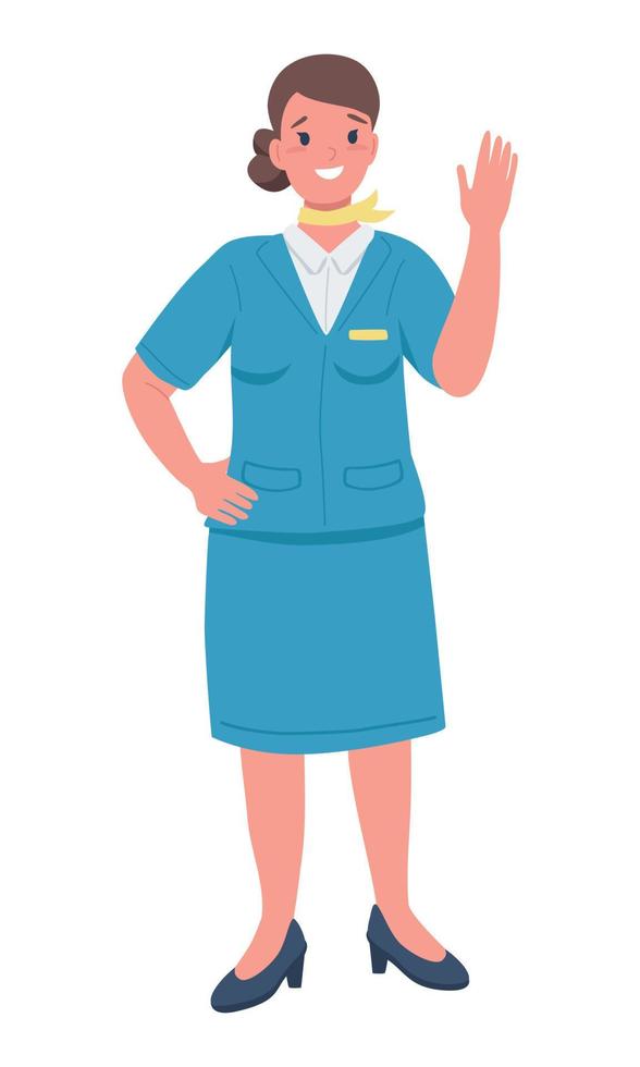 Female flight attendant semi flat color vector character
