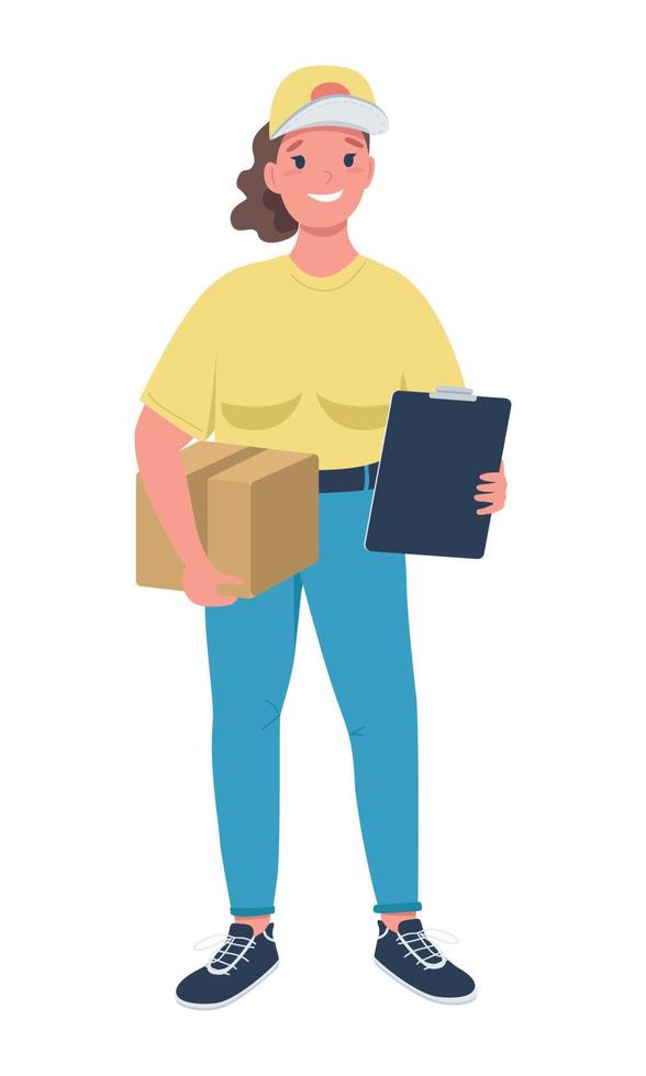 Female courier semi flat color vector character