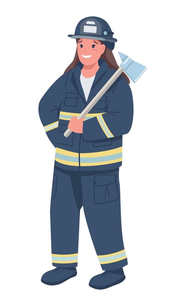 Female firefighter semi flat color vector character