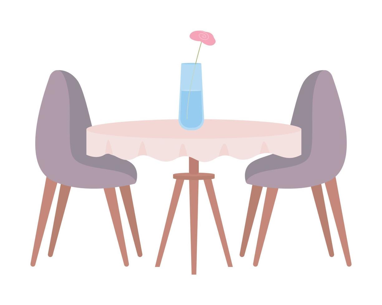 Table with tablecloth and chairs semi flat color vector object