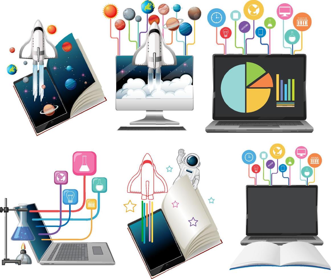 Books and laptops with education icons vector