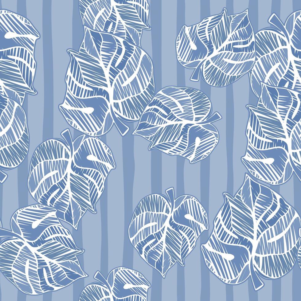 Hand drawn embroidery monstera leaves tropical seamless pattern. Palm leaf endless wallpaper. vector