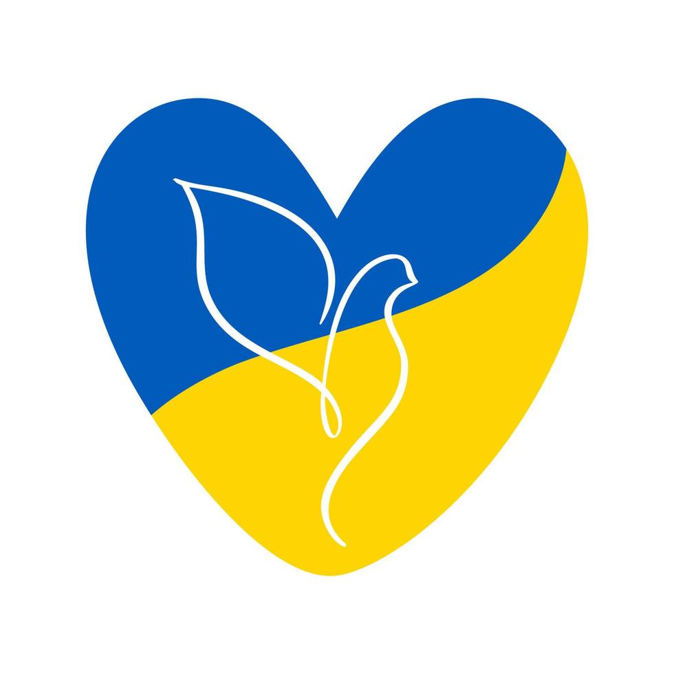 Vector Dove of peace in the heart in blue and yellow colors of the flag of Ukraine. Stop war in Ukraine. The concept of peace. illustration for your design