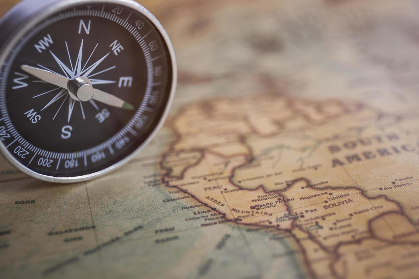 Compass on the background, old world map, vintage style, geo-navigation concept. photo