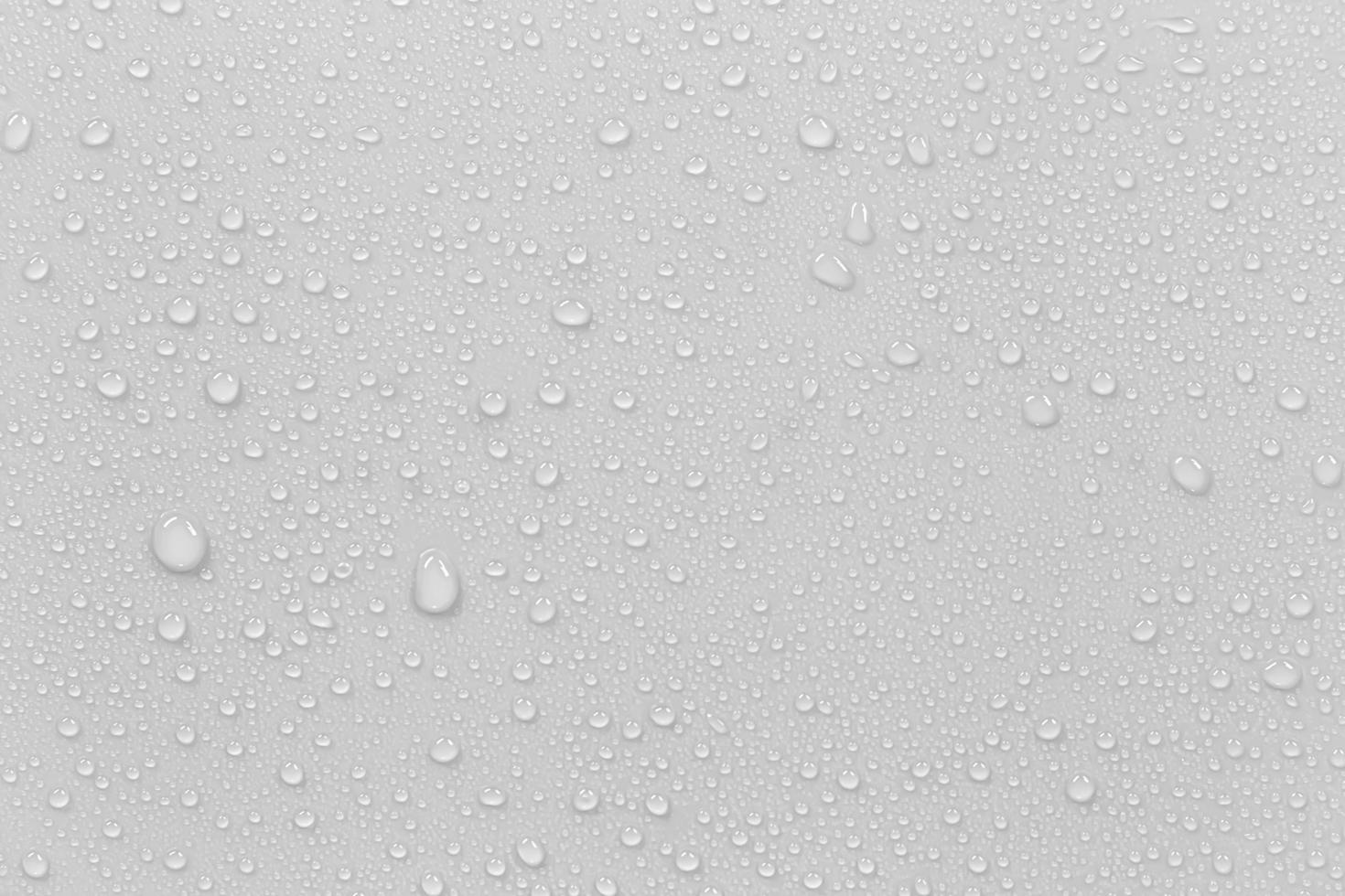 The concept of raindrops falling on a gray background Abstract wet white surface with bubbles on the surface Realistic pure water droplet water drops for creative banner design photo