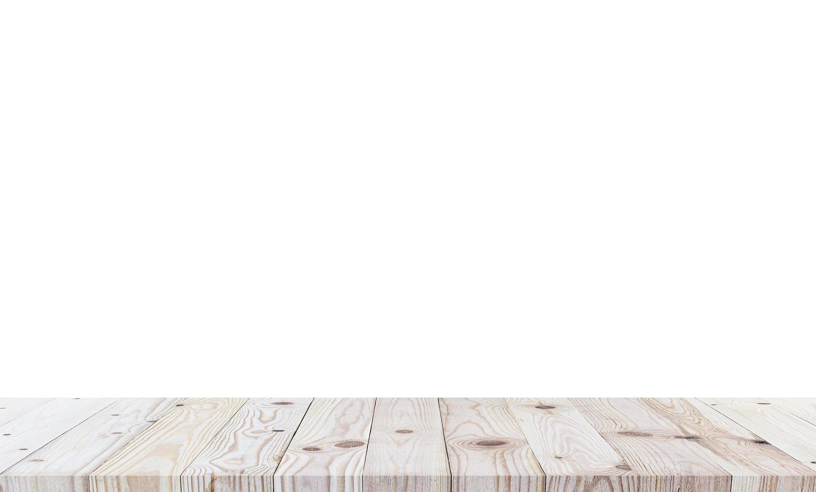 Isolated wooden shelf or floor texture on white background. photo