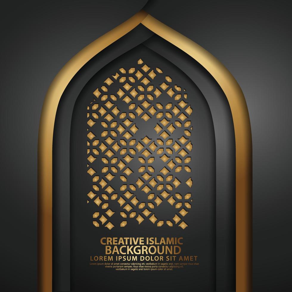 lujoso arte islámico para tarjetas de felicitación con textura de mezquita de puerta realista con mosaico ornamental. ilustrador vectorial vector