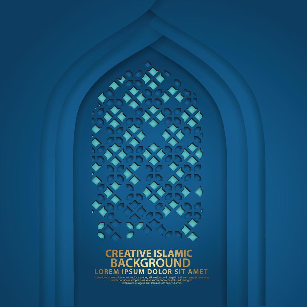 Luxurious Islamic art for greeting card with realistic door mosque texture with ornamental of mosaic. Vector illustrator