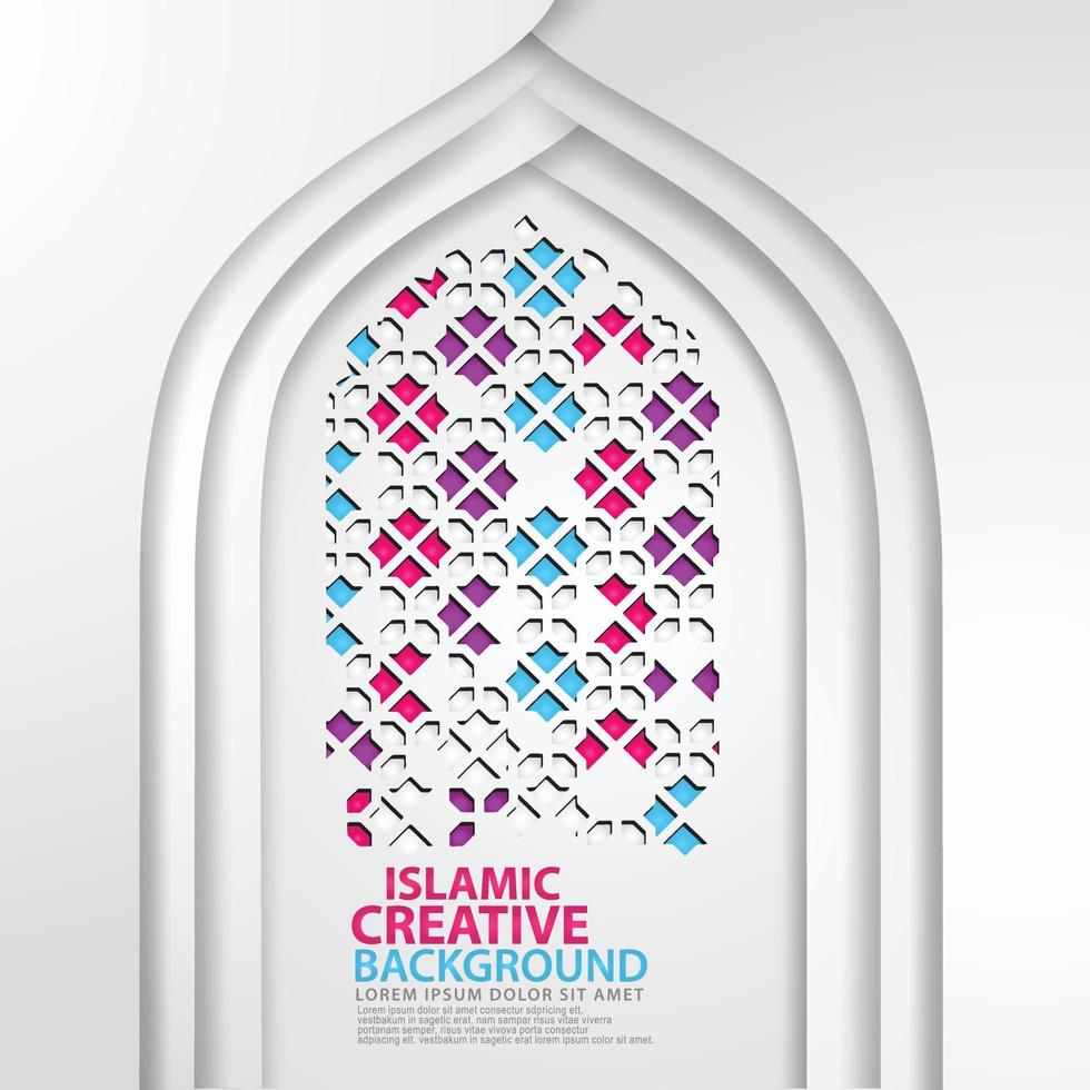 Luxurious Islamic art for greeting card with realistic door mosque texture with ornamental of mosaic. Vector illustrator