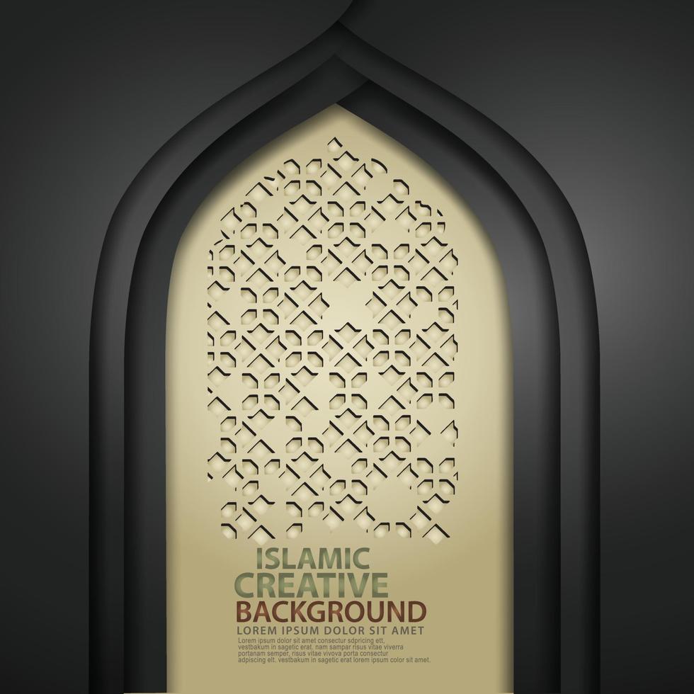 Luxurious Islamic art for greeting card with realistic door mosque texture with ornamental of mosaic. Vector illustrator