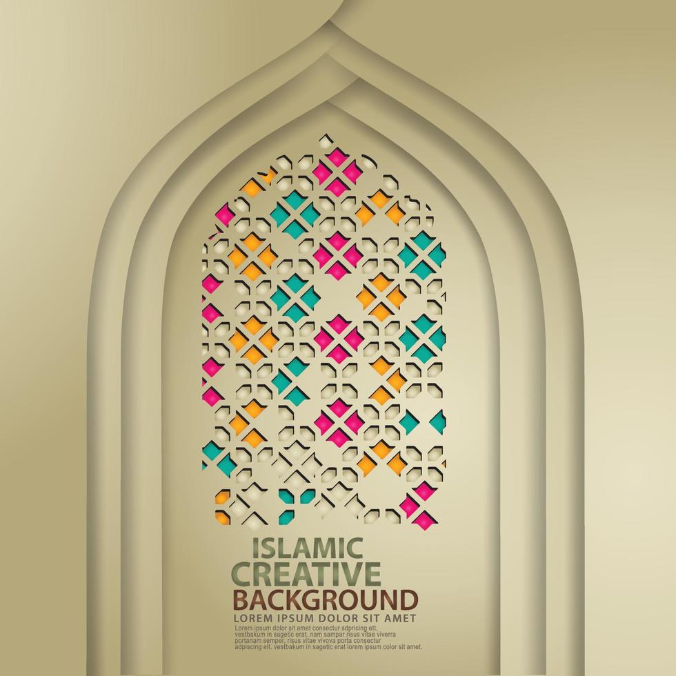 Luxurious Islamic art for greeting card with realistic door mosque texture with ornamental of mosaic. Vector illustrator
