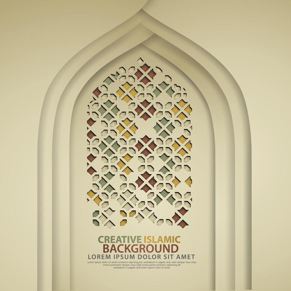 Luxurious Islamic art for greeting card with realistic door mosque texture with ornamental of mosaic. Vector illustrator