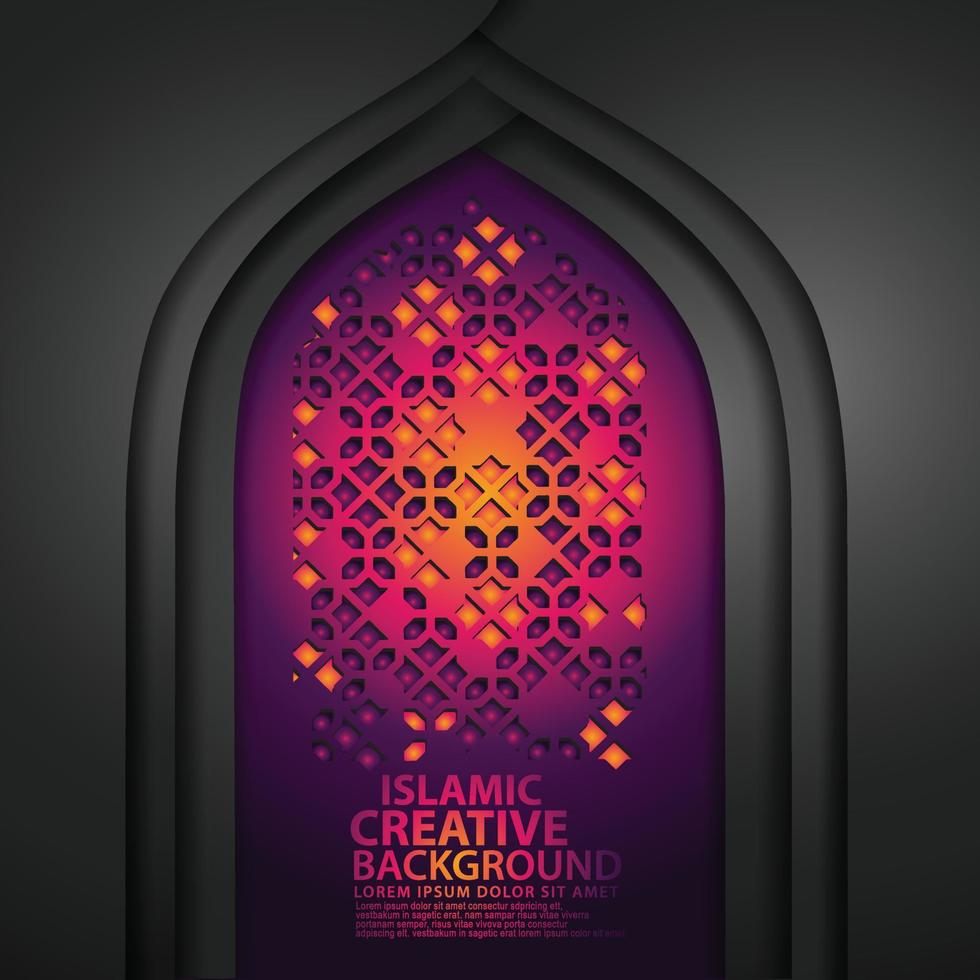 lujoso arte islámico para tarjetas de felicitación con textura de mezquita de puerta realista con mosaico ornamental. ilustrador vectorial vector