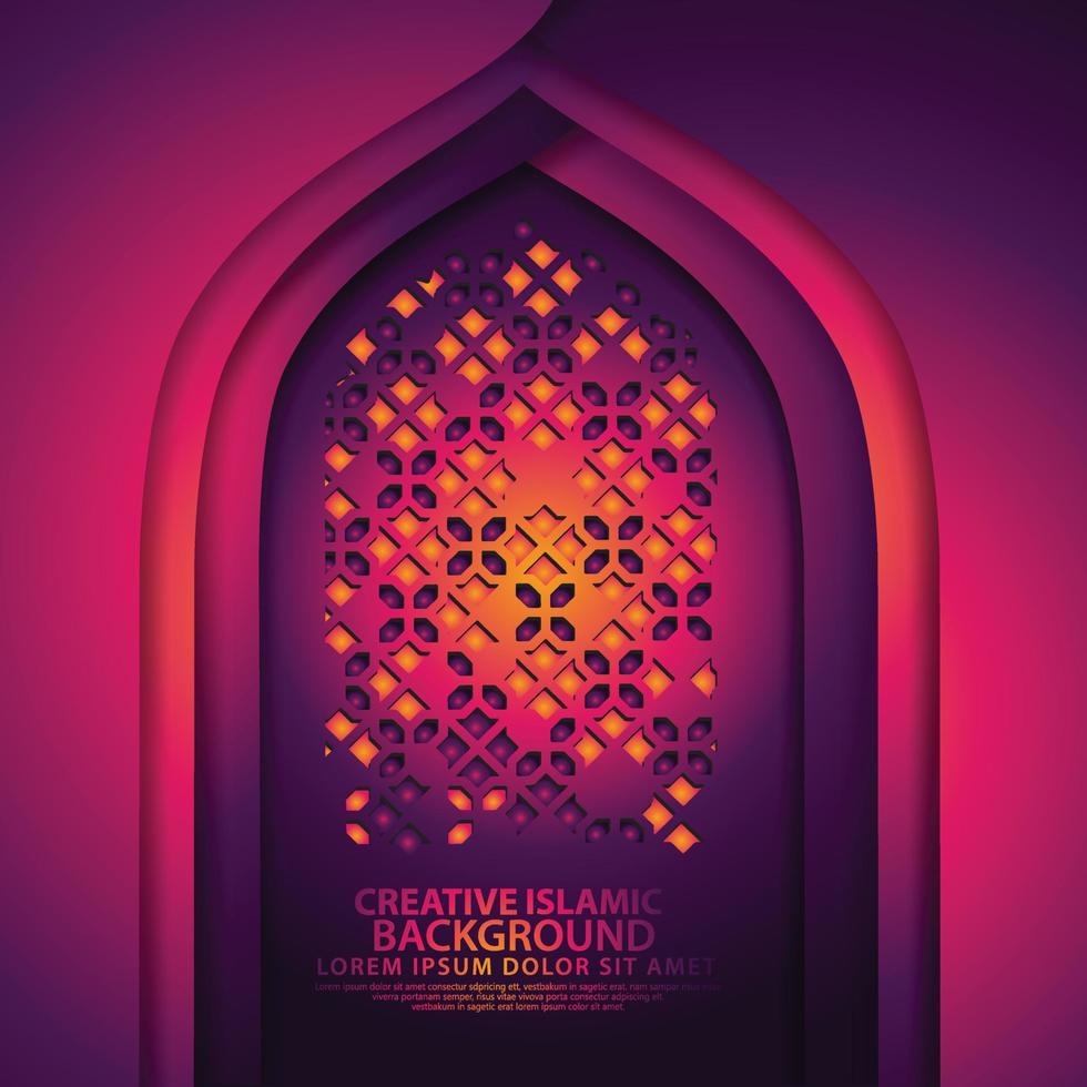 Luxurious Islamic art for greeting card with realistic door mosque texture with ornamental of mosaic. Vector illustrator