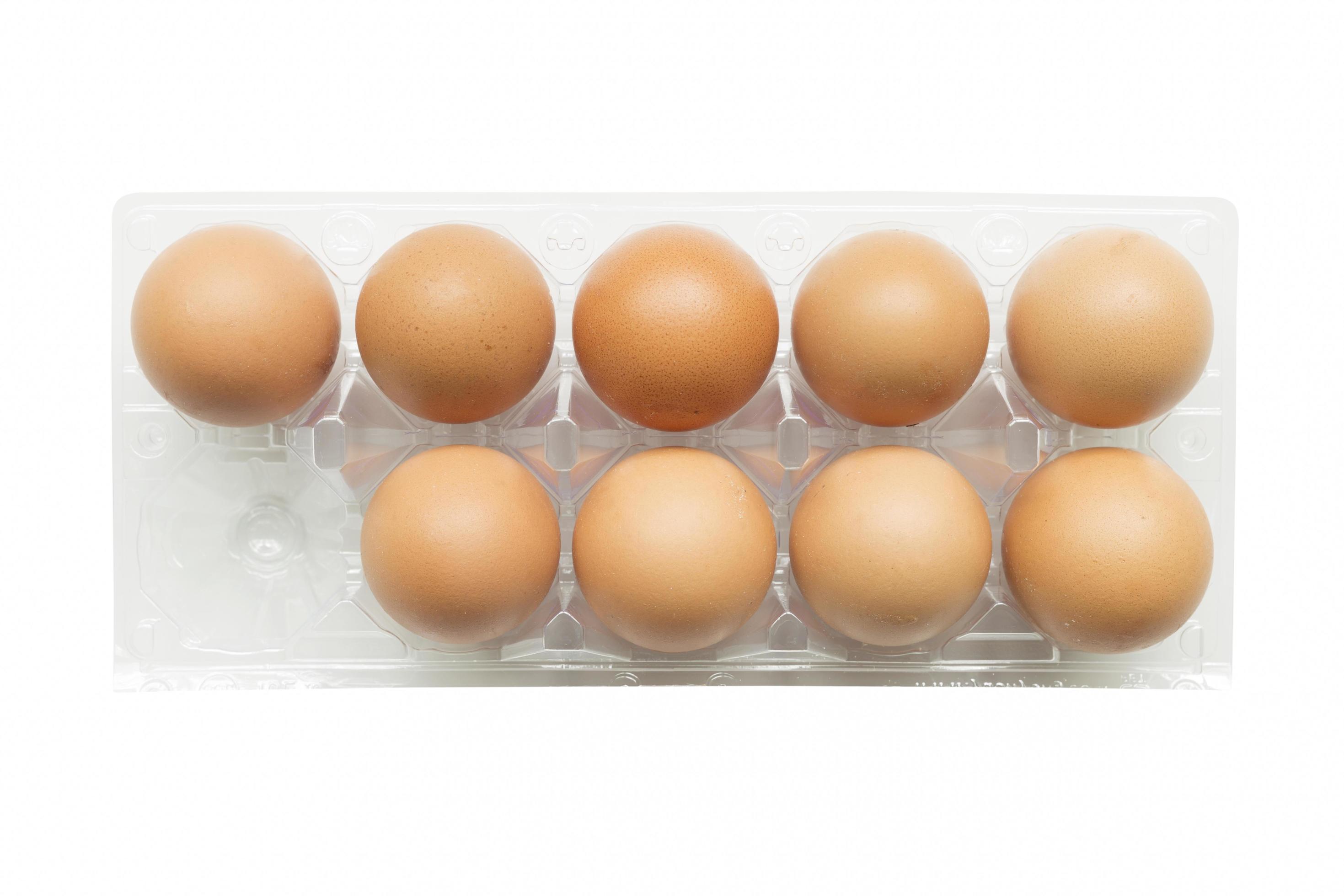 Eggs in a plastic tray on a white background. 6893500 Stock Photo at
