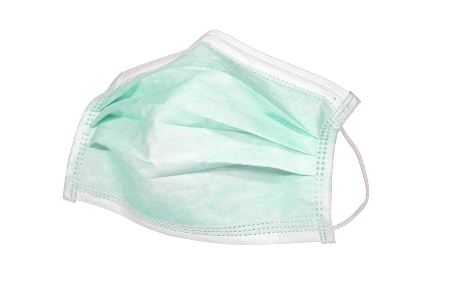 Standard 3-ply face mask with ear strap isolated on a white background, covid-19 virus prevention concept photo