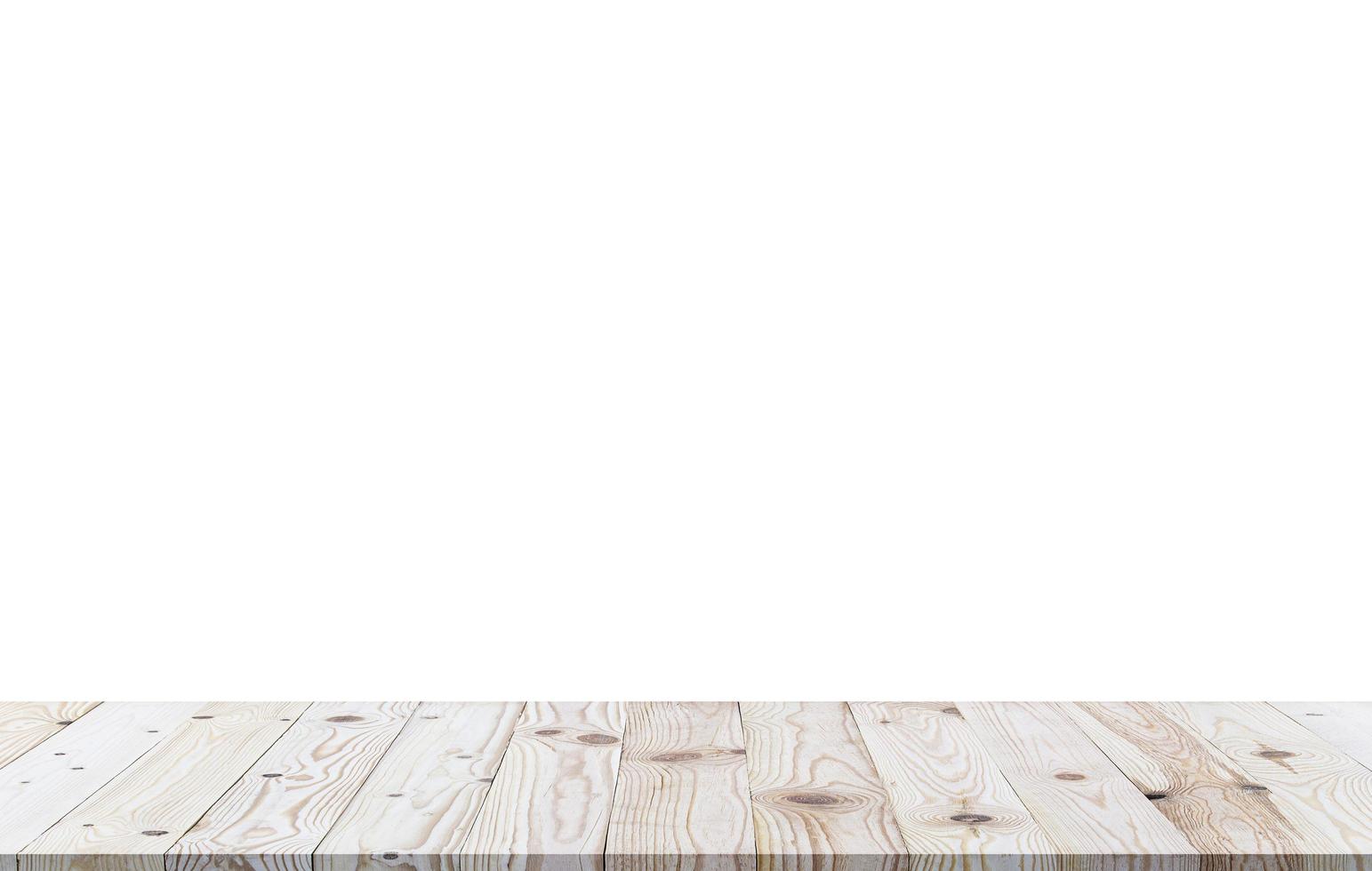 Isolated wooden shelf or floor texture on white background. photo