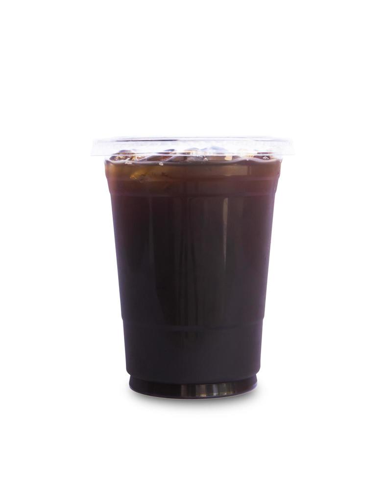 Iced Americano in a plastic mug isolated on white background. photo