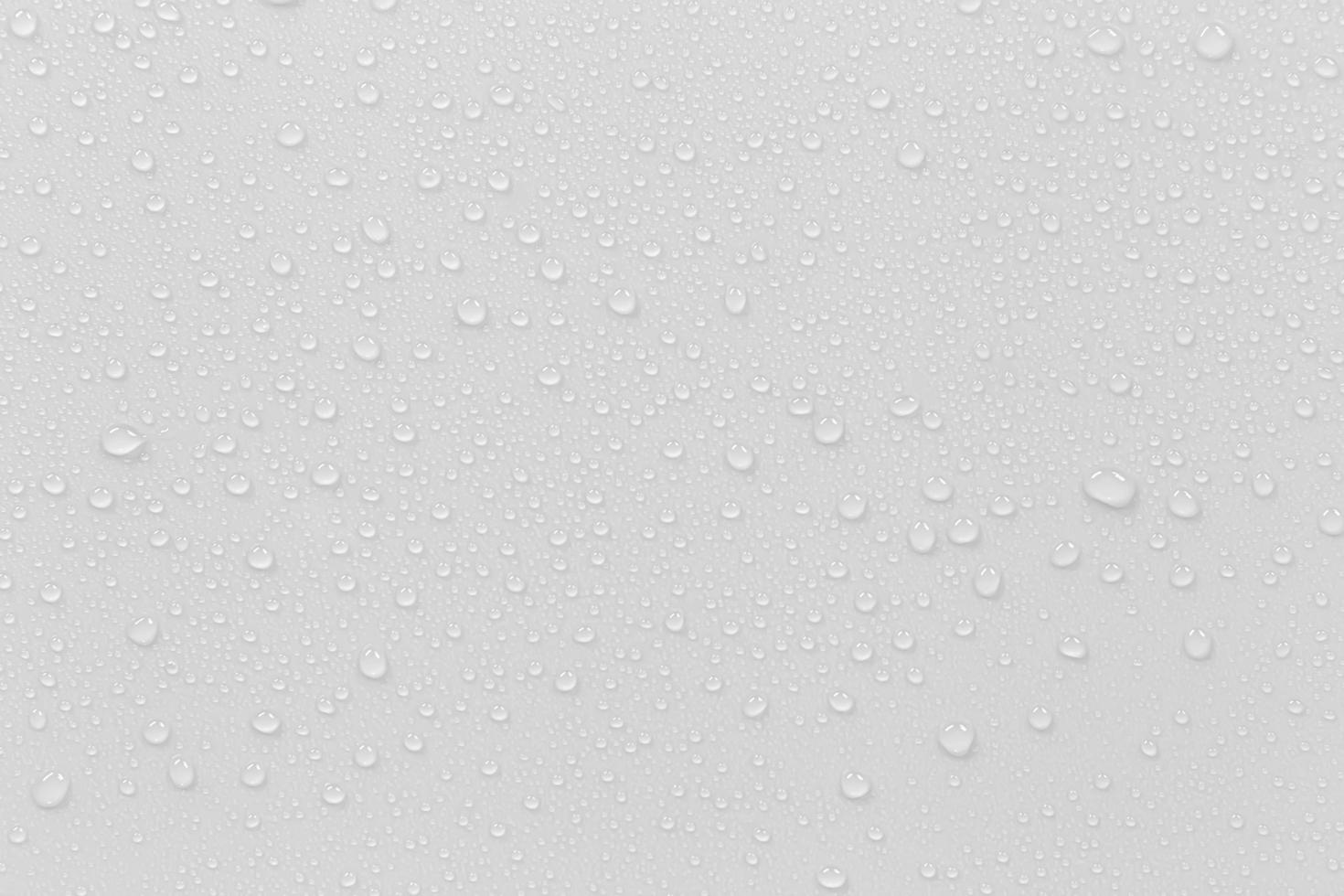 The concept of raindrops falling on a gray background Abstract wet white surface with bubbles on the surface Realistic pure water droplet water drops for creative banner design photo