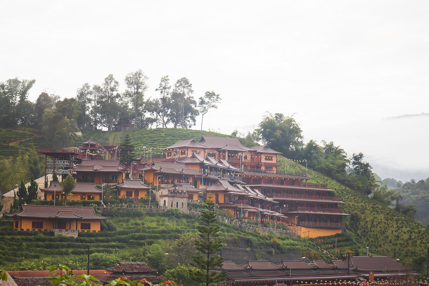 Mae Hong Son  Thailand  1 November 2021 Rak Thai Village in the morning with cool mist. photo