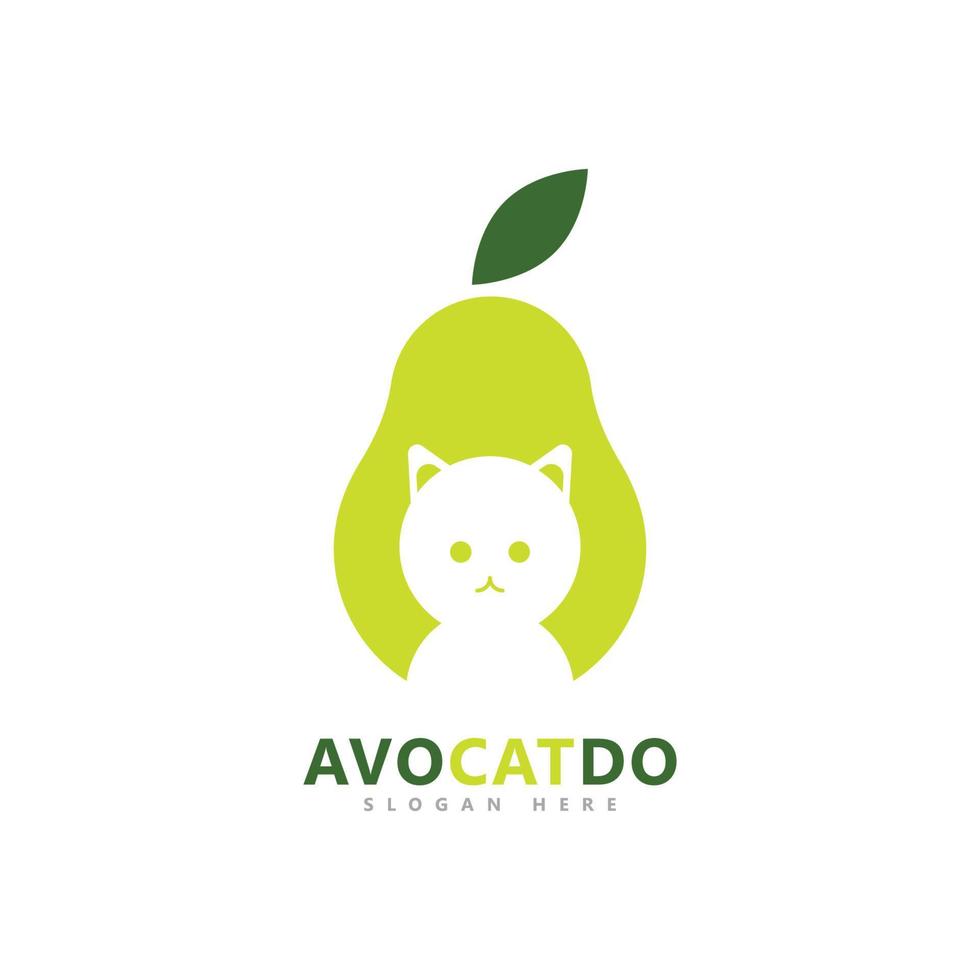 Avocado logo simple shape with cat in the shape vector