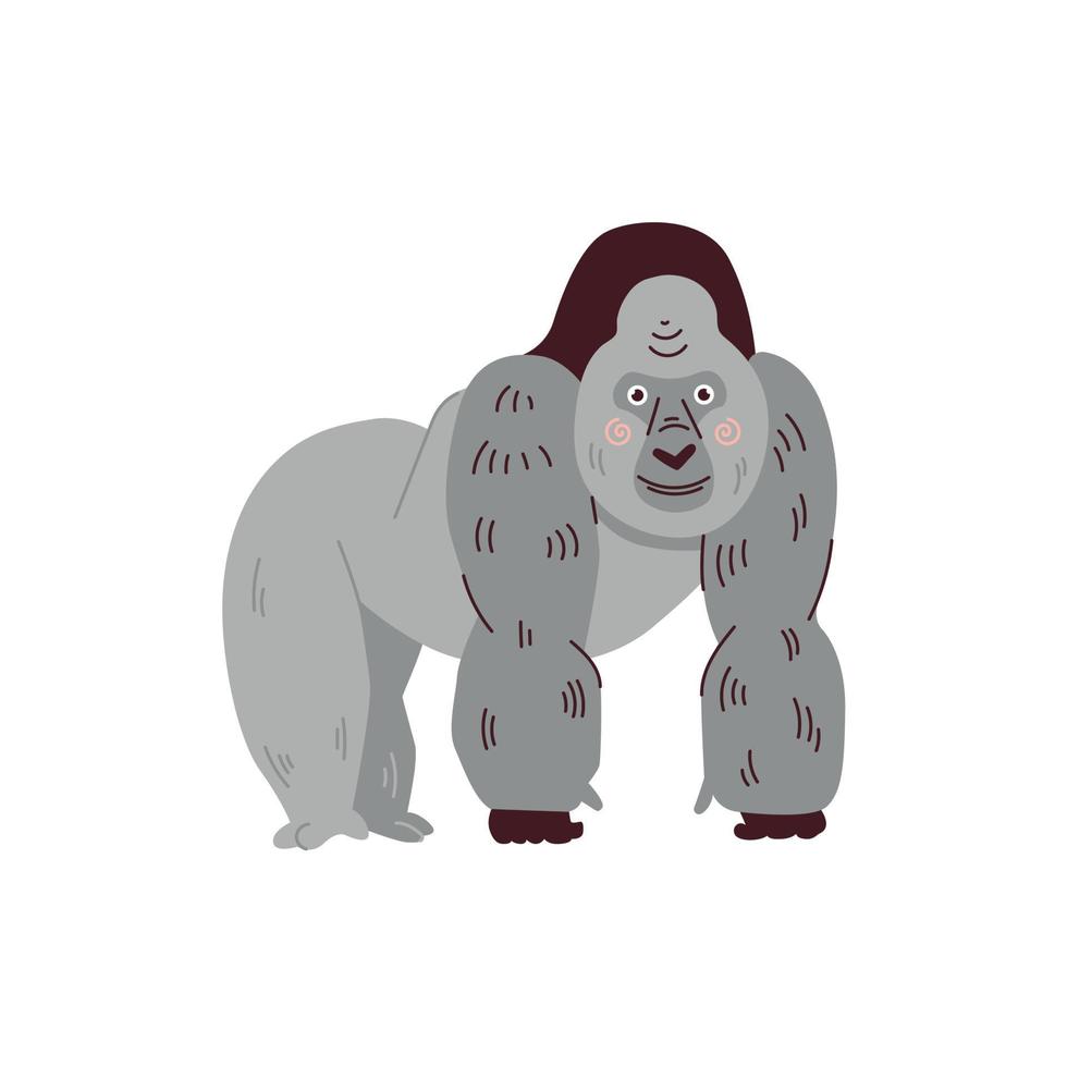 Gorilla flat vector illustration. Cute cartoon primat character on white