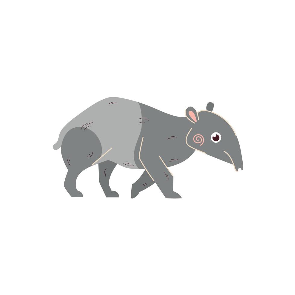 Cute tapir vector illustration. Asian animal with elongated nose isolated on white background